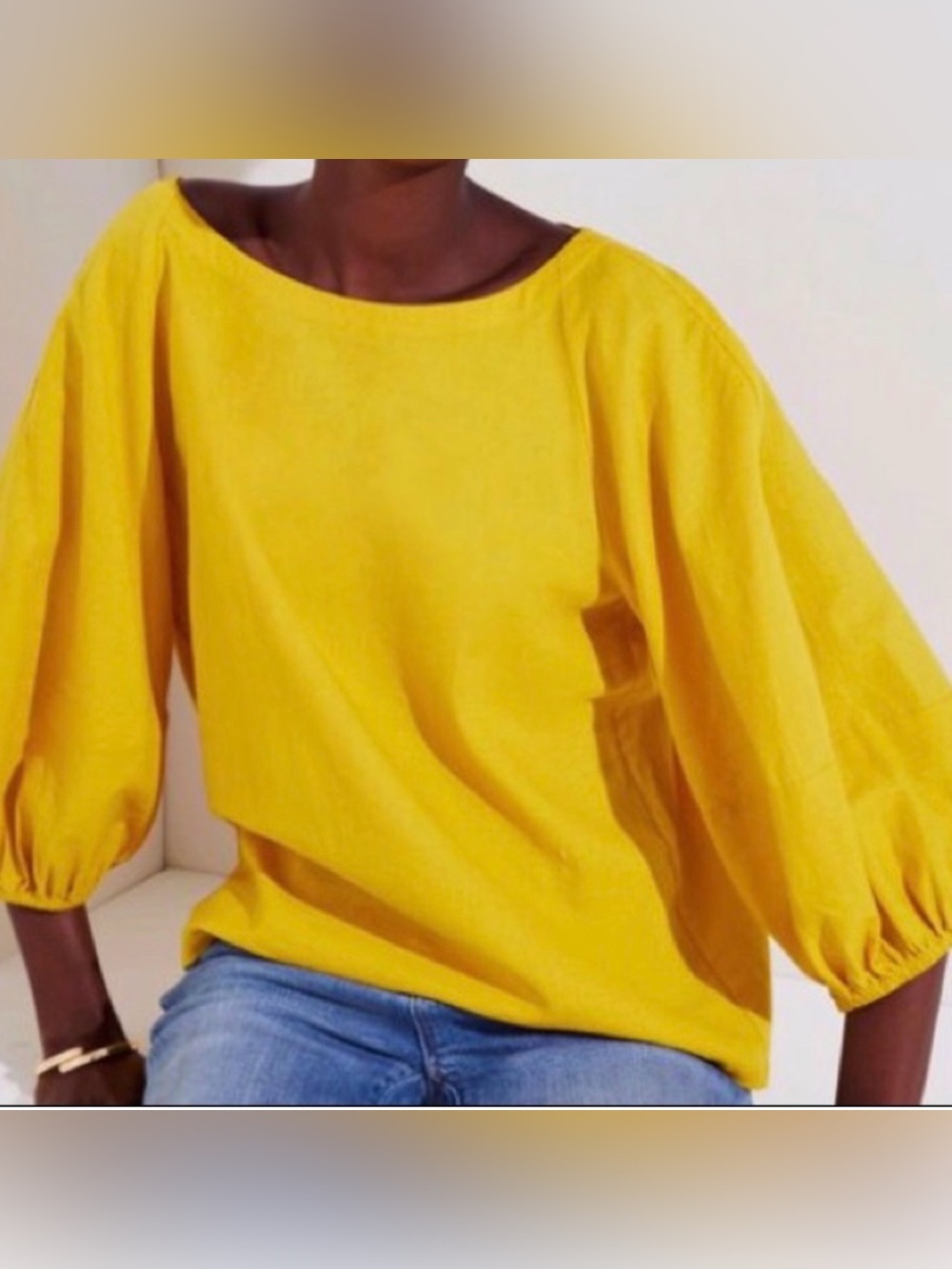 LOFT Yellow Boatneck Puff-Sleeve Tunic